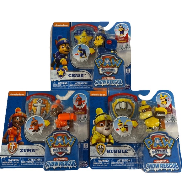 Paw Patrol Snow Rescue Toy Set Chase, Rubble, Zuma, Skye,